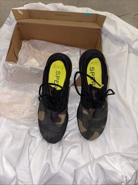 Sperry Camouflage Lace-Up Sneakers with Neon Yellow Insoles